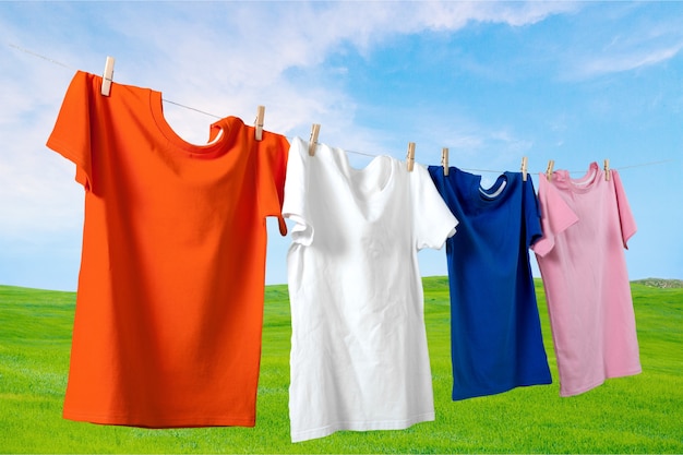 Premium Photo | T-shirts on clothes line