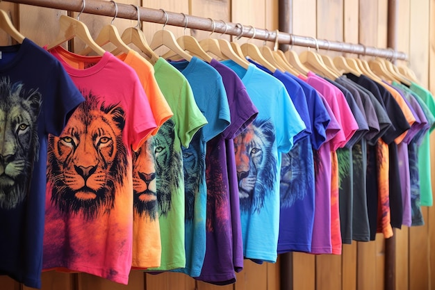 Photo colorful t shirts on a store hangers