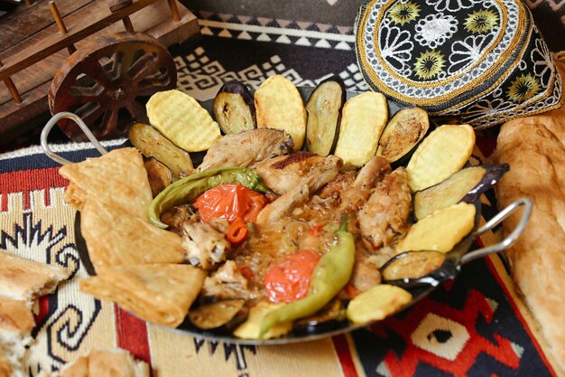 Colorful Table Cloth Adorns a Delicious Plate of Food