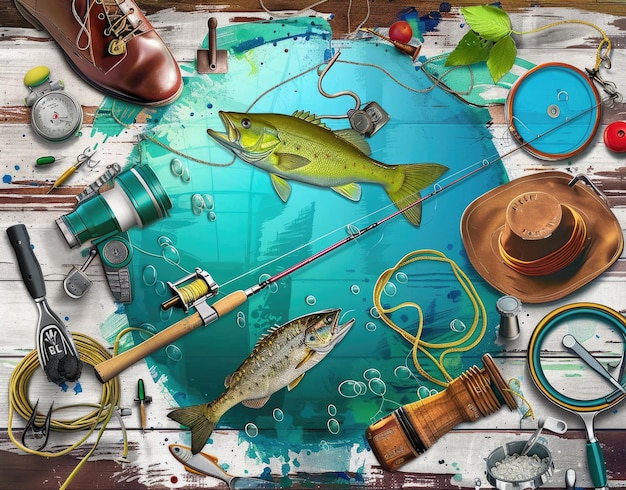 a colorful table with a map of fish and a fish on it