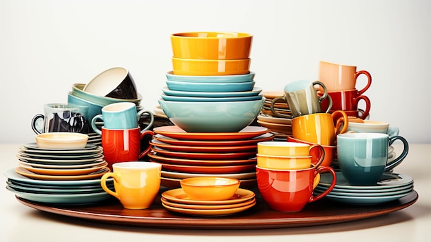 Colorful tableware on white