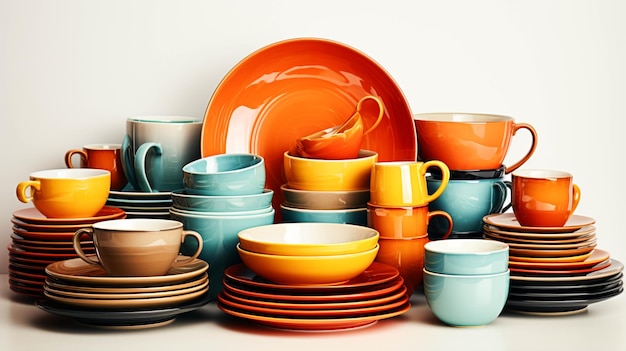 Colorful tableware on white