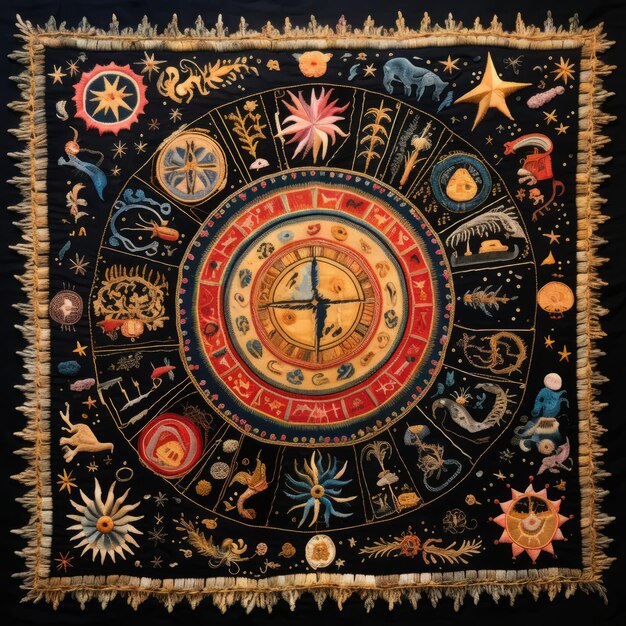 Photo a colorful tapestry with zodiac signs