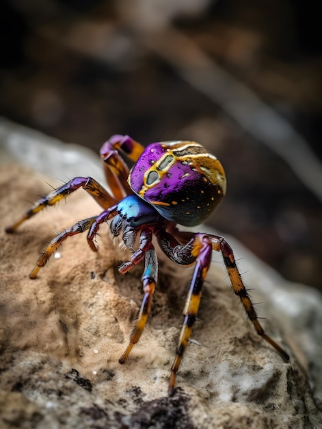 Colorful tarantula spider sitting on the branches of a tree macro photo AI generation