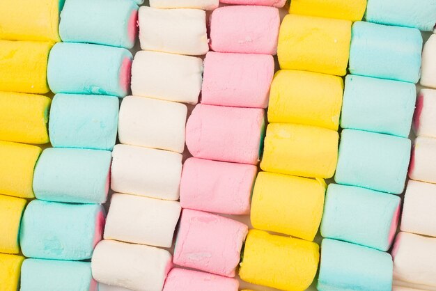 Colorful tasty marshmallow background. Top view.