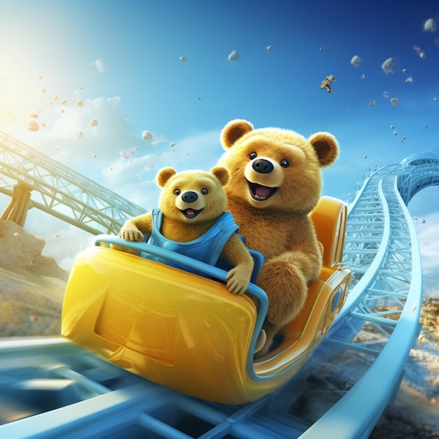 Colorful teddy polar bears roller coaster Generative AI