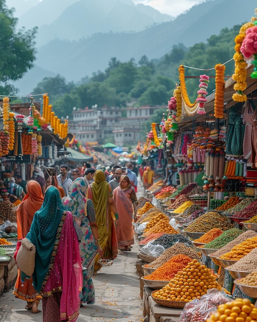 Foto una carta da parati vivace e colorata della fiera di teej