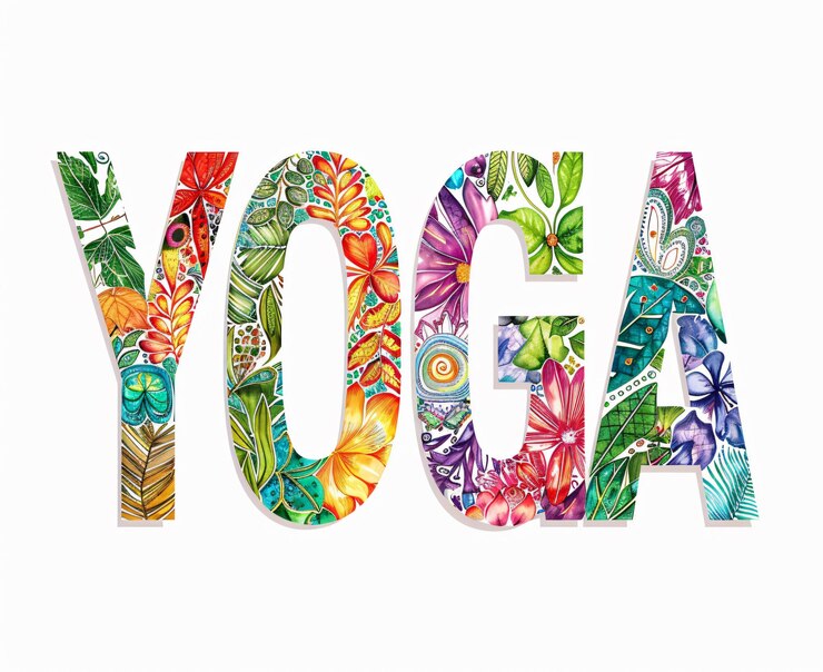 Photo colorful text yoga with intricate nature patterns