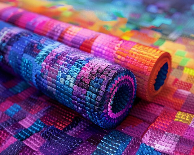 Photo colorful textured yoga mats closeup