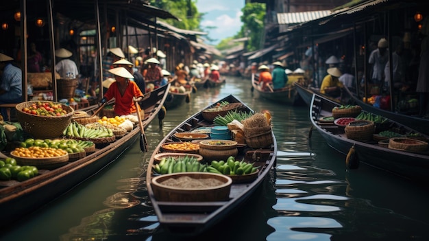 Colorful Thai Floating Market with Aromas of Lemongrass and Ginger