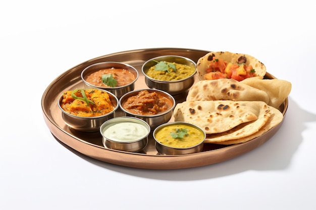 Colorful Thali Spread with a Variety of Indian Curries Generative by Ai