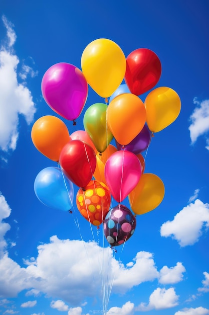 Colorful thank you balloons against blue sky created with generative ai