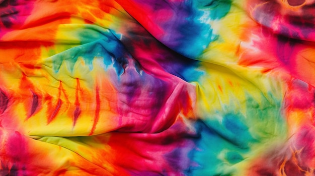 A colorful tie dye fabric with a white background