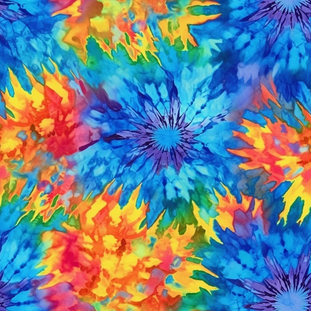 A colorful tie dye pattern with a blue background.