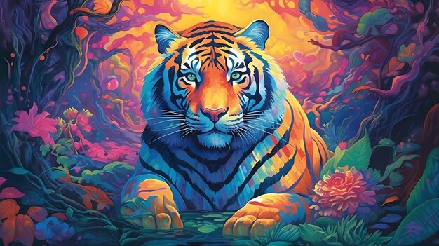 Colorful tiger illustration generative ai