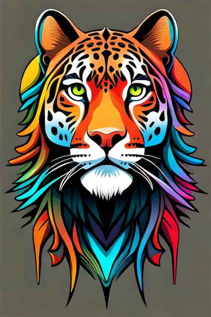 A colorful tiger with a mane and eyes.