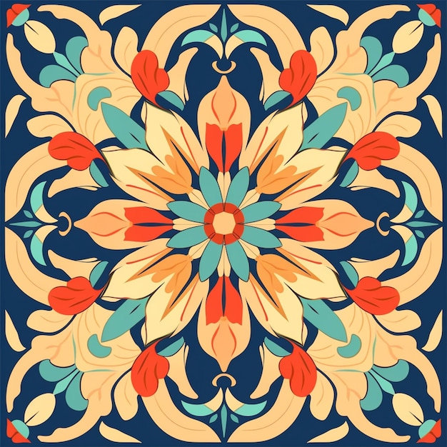 A colorful tile pattern with a flower pattern.