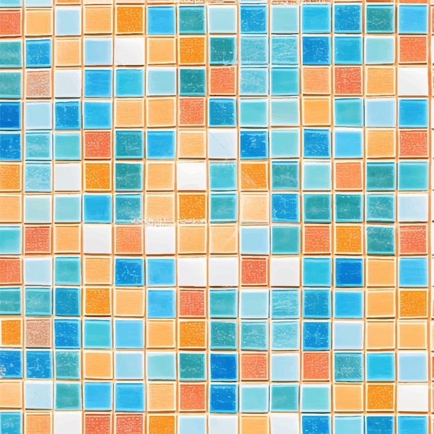 A colorful tile wall with a pattern of squares and squares