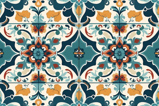 Photo a colorful tile with a floral design on it.