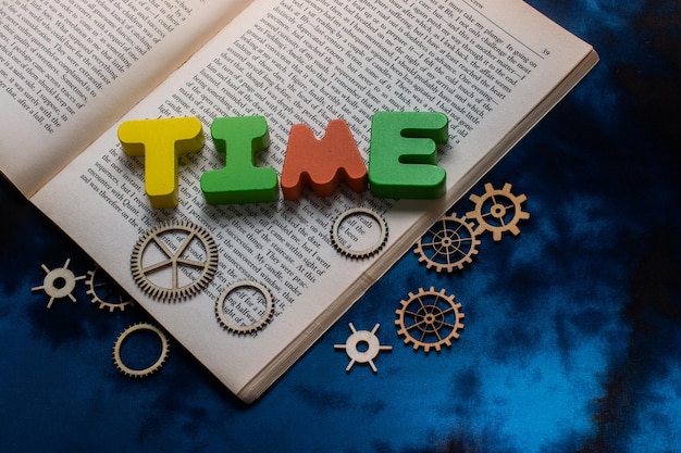 Colorful time wording with gears as time concept