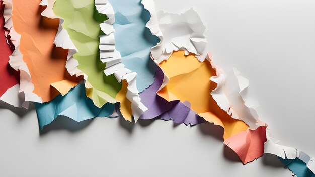 Фото Цветная разорванная бумага образует рамку с копийным пространством, сгенерированным ии, изображением, бумагой, запиской.