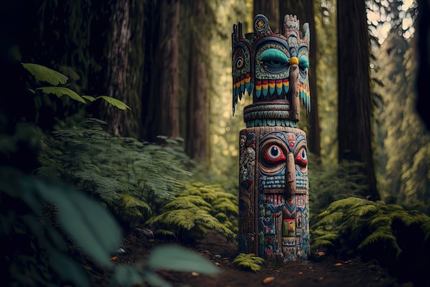 Colorful totem in the forest