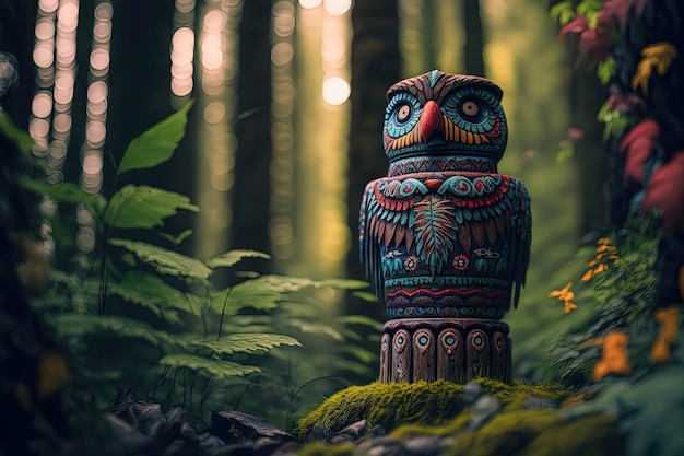 Colorful totem in the forest