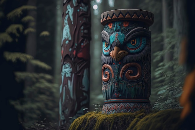 Colorful totem in the forest