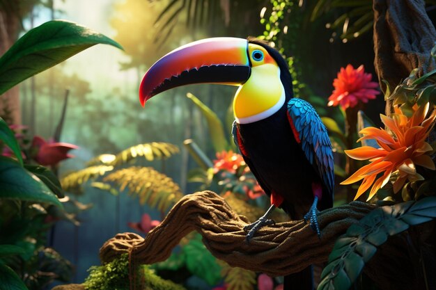 Colorful toucan perched on a tropical branch Generative ai