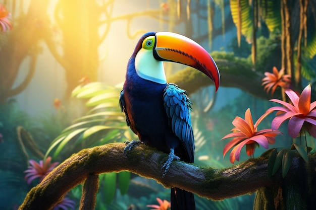 Colorful toucan perched on a tropical branch Generative ai