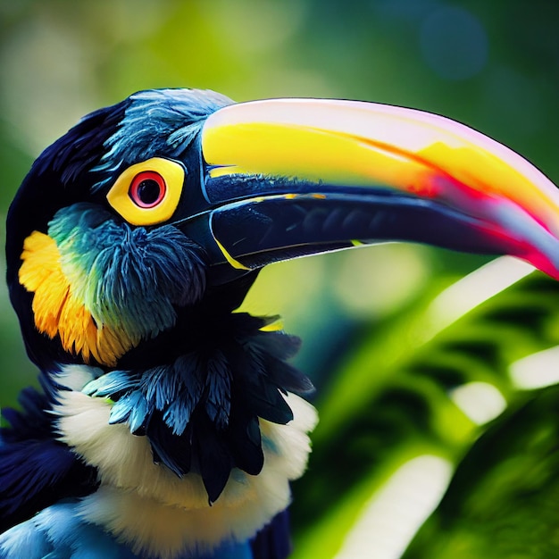Colorful toucan in rainforest background