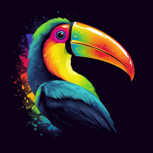 A colorful toucan with a black background
