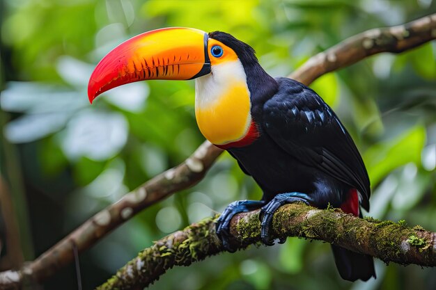 Colorful toucans perched in tropical rainforests Vibrant toucans adding bursts of color to lush tropical rainforest settings