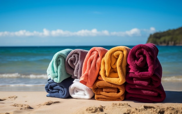 Photo colorful towels on the beach ai