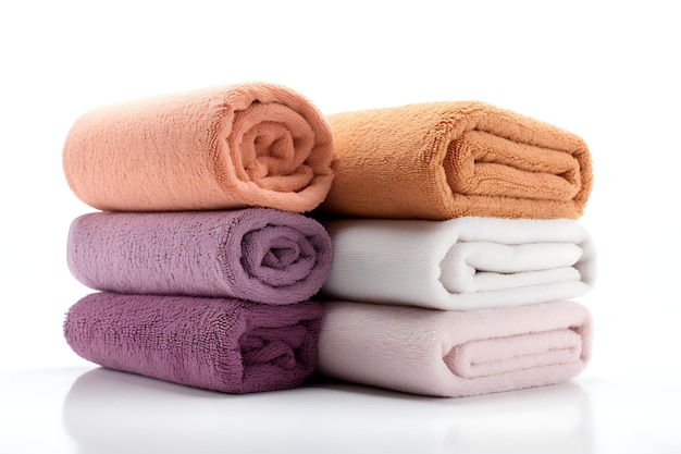 Colorful towels on white background