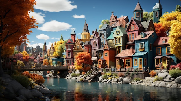 Colorful Town A PixarStyle 3D Cartoon