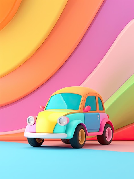 a colorful toy car with a colorful roof and a colorful background