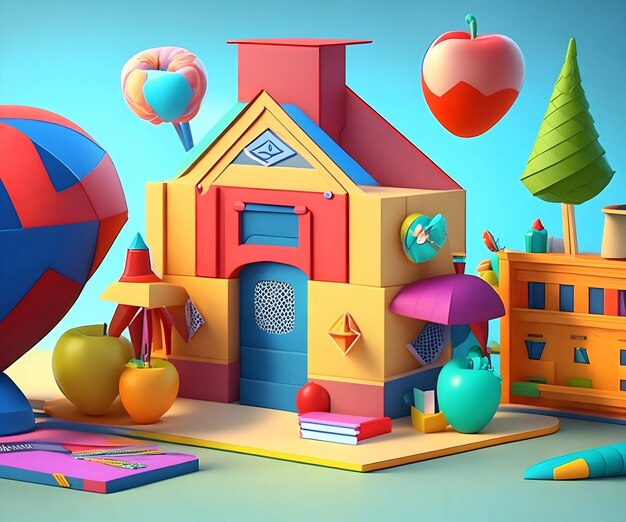 Photo a colorful toy house with a house on the top and a blue background