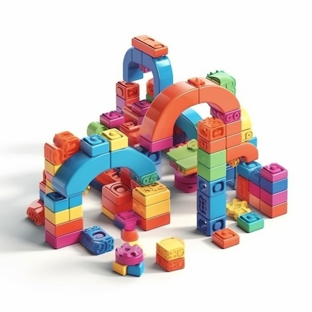 A colorful toy made of lego blocks with the letters q and q on it.