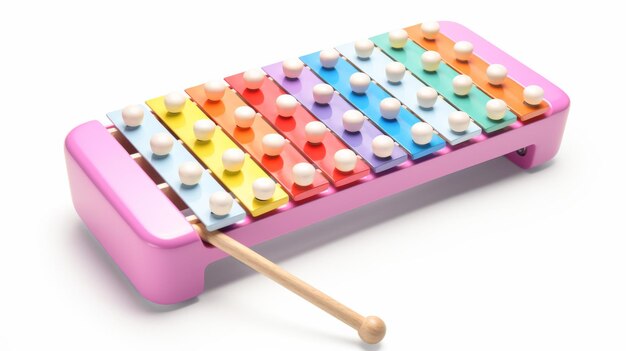 Photo a colorful toy with a wooden mallet striking its various sections