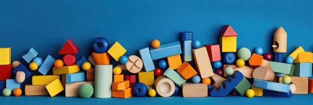 Colorful toys on blue background