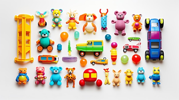 Photo colorful toys collection on white background