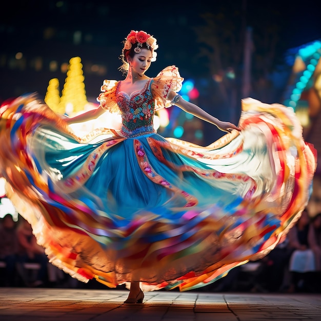 Foto tradizione colorata in mostra danza in costume di festival generata dall'ai