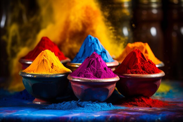 Photo colorful traditional holi powder ai generated