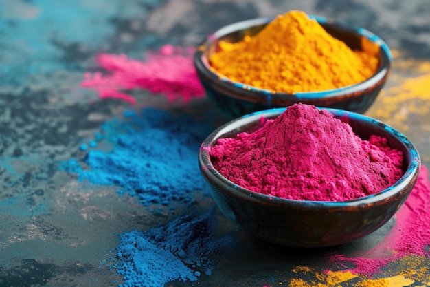 Colorful traditional Holi powder for organic Indian festival