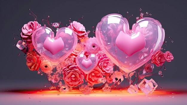 colorful and transparent balloons floating sparkling soft glow valentine background