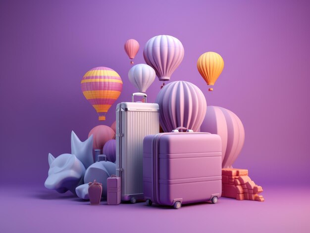 Colorful travel and summer concept with suitcase with colorful background generative ai