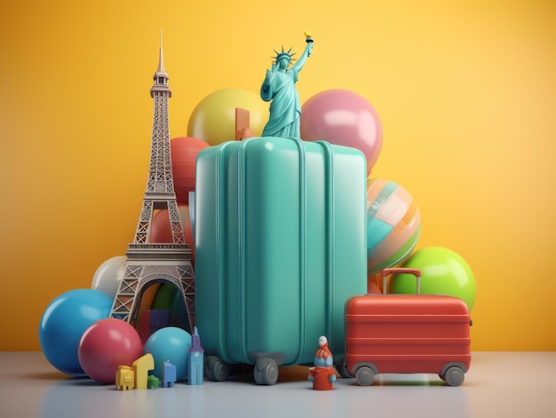 Colorful travel and summer concept with suitcase with colorful background Generative AI