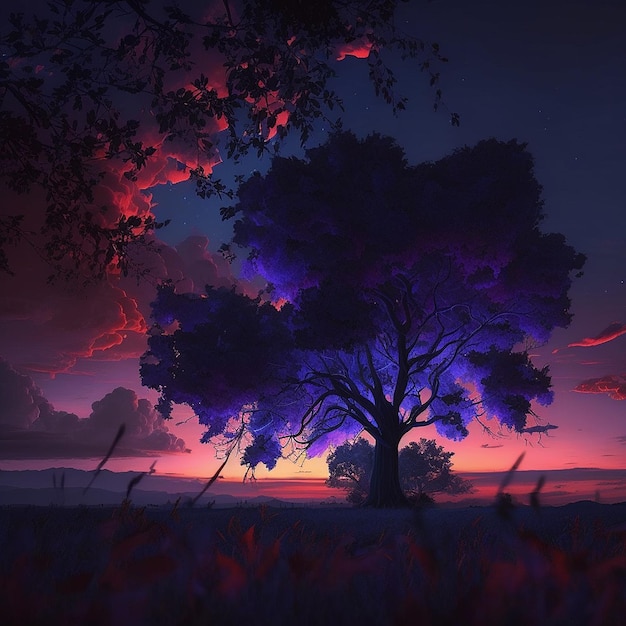 Colorful tree sun rises sea sky clouds images Generative AI