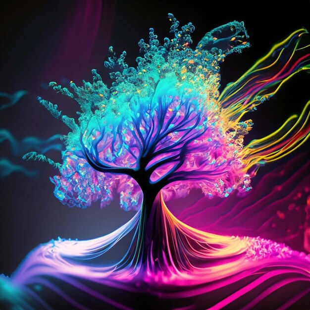 A colorful tree with a black background and a black background with a black generative ai